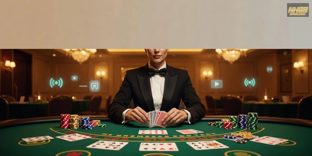 Minh họa giao diện baccarat live casino nh88 với dealer chuyên nghiệp và bàn chơi hiện đại