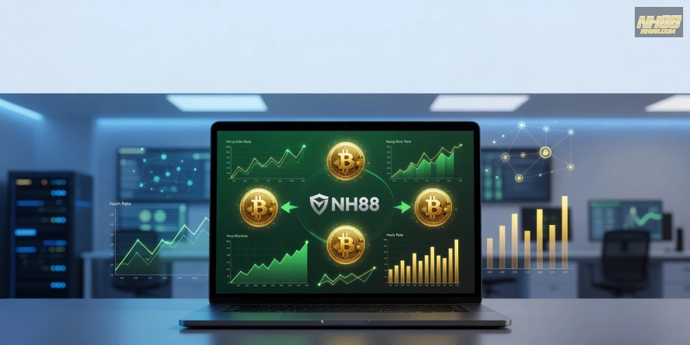 Hình minh họa khái niệm hướng dẫn đào Bitcoin trên nền tảng NH88 chuyên nghiệp